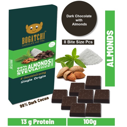 BOGATCHI Immunity Booster  Stevia Sugarfree Chocolate Bites, Almonds, 8 Pcs